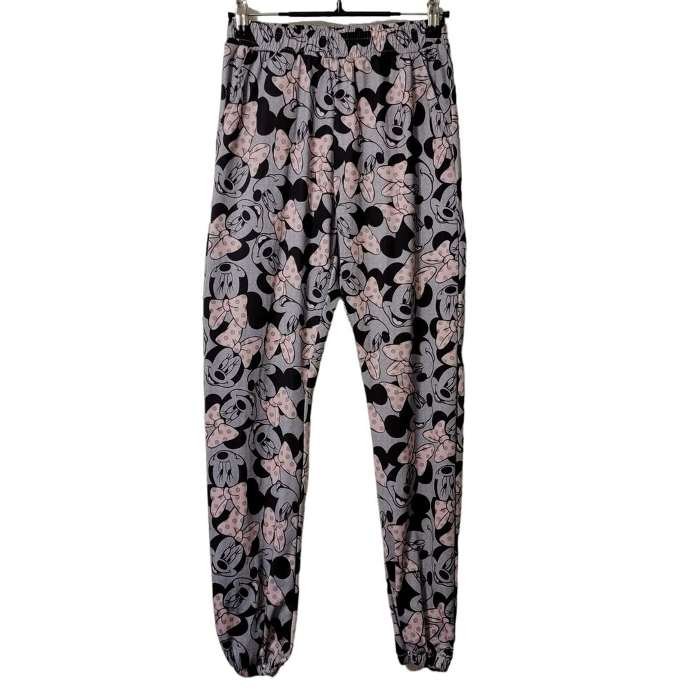 Disney Minnie Mouse Pajama Pants Womens Sz S Gray‎ Pink Joggers PJs Sleepwear